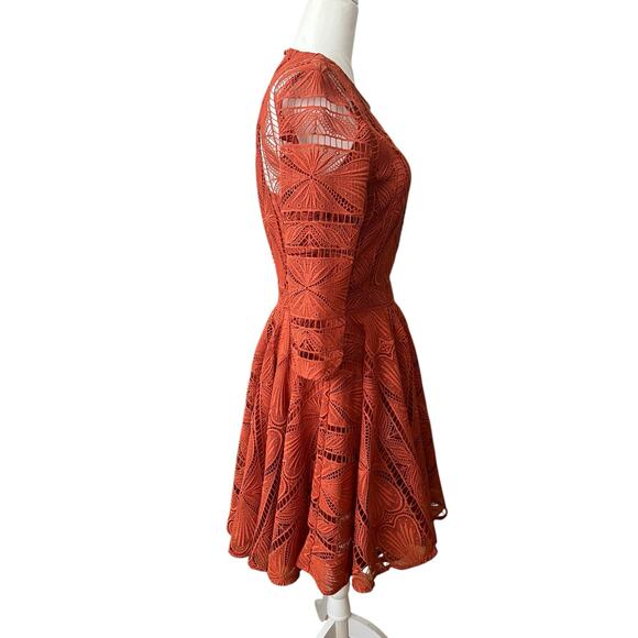 Maje Ripiza Fit And Flare Lace Mini Dress In Terracotta Size 1 ( Small) - Picture 6 of 16